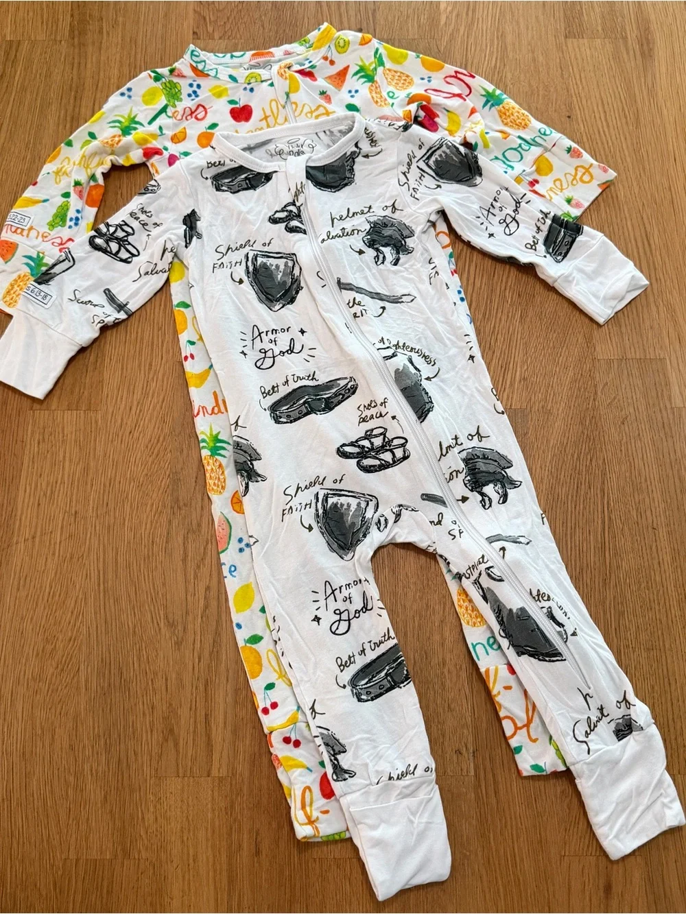 Holy Pals 6-12 MONTHS Lot of Two Bamboo Footless One Piece Zippy Pajamas